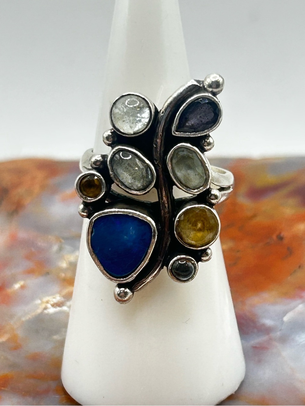 Sterling Silver Multi Stone Ring - Size 7